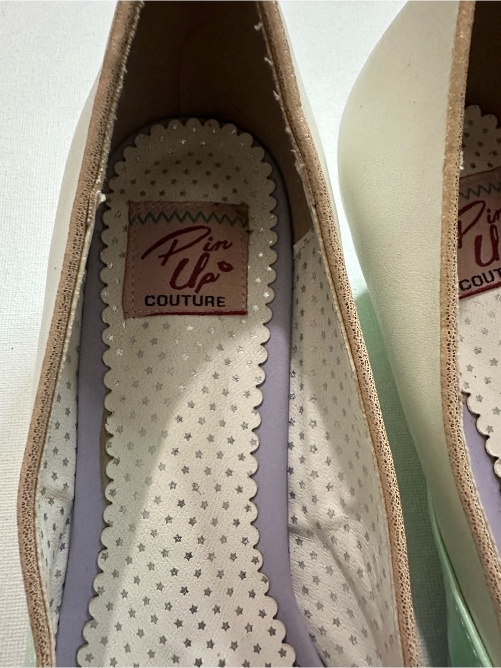 Pinup Couture Lulu Pastel Blocked Scallop Kitten Heels Mint Multi Matte Size 10 - Picture 11 of 11